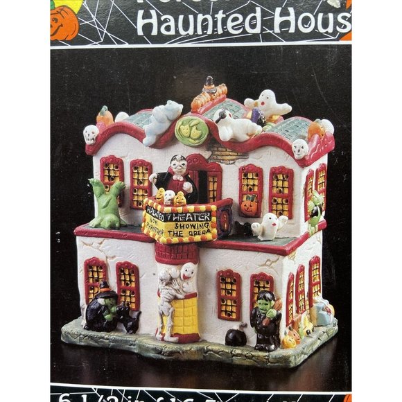 Halloween Harvest Spooky Lighted Porcelain House Haunted Theater - Picture 8 of 14